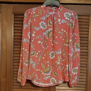 NWT LOFT Coral Floral Long Sleeve Blouse
